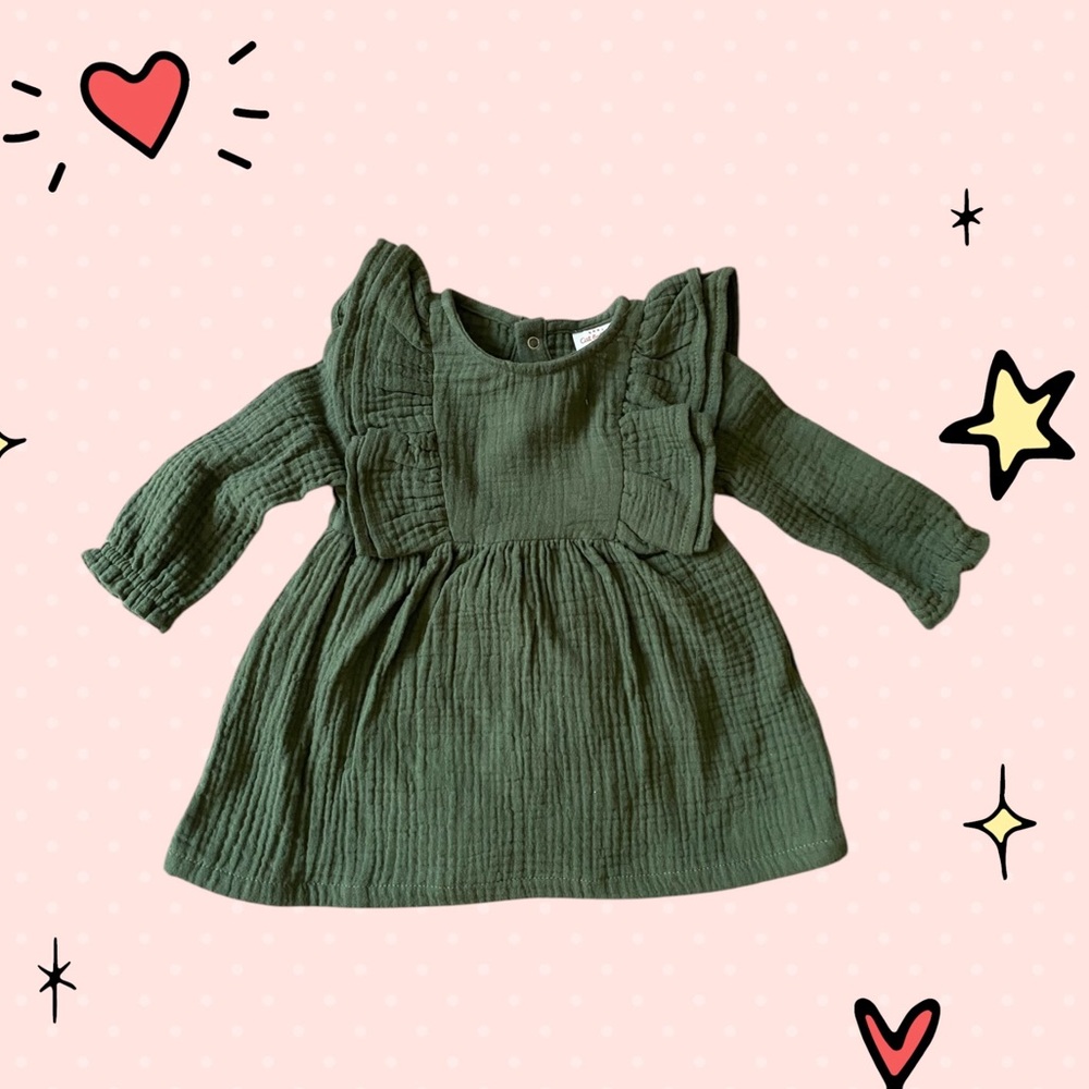 NWT Cat & Jack Ruffle 100% Cotton Gauze Girl Dress  Size 6-9 Mos